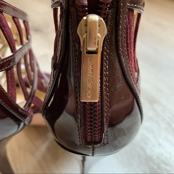 Jimmy Choo Vector Patent Cut Out Caged Suede Heels - Picture 4 of 6